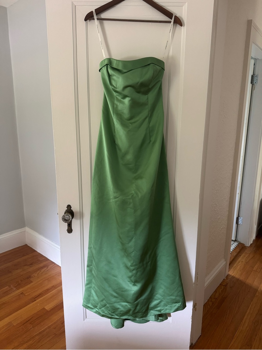 Vintage Strapless Green Satin Gown